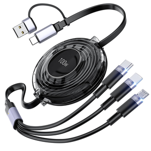 100W Câble de données télescopique trois-en-un à charge super rapide pour banque d'alimentation et téléphone Type-C 5A Câble de charge un à trois - Product Image 1