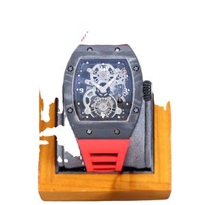 Montre squelette automatique mécanique de luxe pour homme, édition limitée 2026, bracelet en caoutchouc rouge, boîtier en carbone, tourbillon - Product Image 1