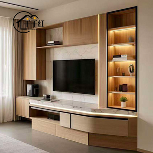 Meuble TV en bois avec tiroirs et étagères, léger, pour salon, en bois écologique, meuble de rangement pour divertissement - Product Image 3