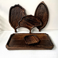 Plateau de service carré en bois massif de Paulownia, motif feuilles dessinées à la main, style moderne et minimaliste, pour hôtel, thé, café et repas