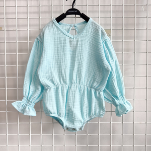 Tutina Estiva Personalizzata per Neonata <span class=keywords><strong>in</strong></span> <span class=keywords><strong>Cotone</strong></span> Crepe con Smock, Balze e Volant, Body a Pezzo Unico, Abbigliamento Carino - Product Image 4