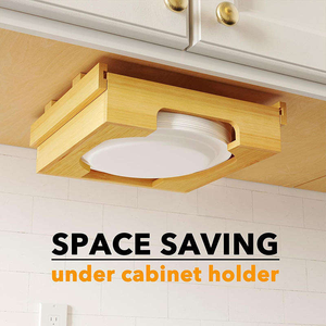 Supports verticaux modernes de distributeur d'assiettes en papier en bambou de type debout personnalisés pour la maison armoire de cuisine comptoir caddie en bois - Product Image 5