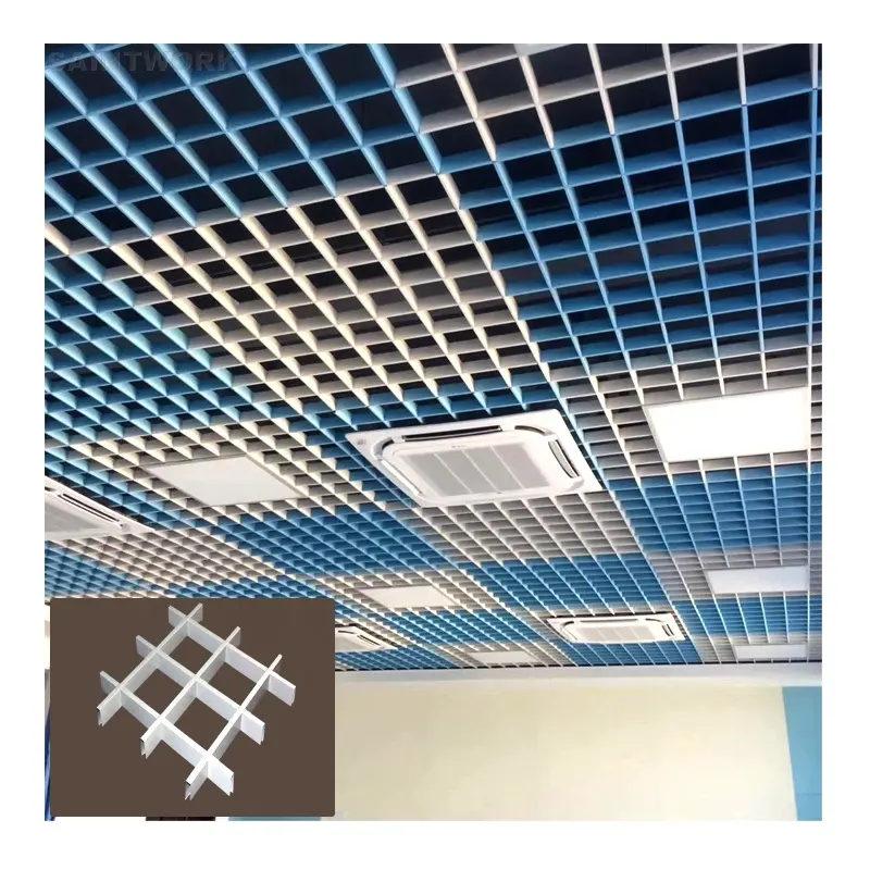 Interior Decor Multi Color Metal Aluminium Grid Ceiling Panel Open Cell Slat Grille Ceiling Tiles Hotel Shop Hall Ceiling Design