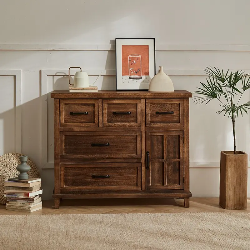 Мебель в современном стиле, деревенский коричневый кухонный буфетный шкаф, деревянный буфетный стол, шкаф для хранения с ящиками и дверью