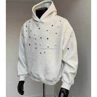 Sudadera con capucha personalizada de lujo con pedrería bordada, 350 g/m², con estampado, estilo urbano, de algodón y forro polar, extragrande, para hombre