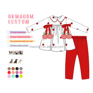 Ensemble de vêtements printemps et automne à manches longues pour filles Ensemble 2 pièces pour petites filles Ensemble soeur Broderie pomme pour filles - Product Image 2