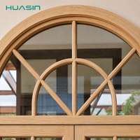 Ventana Arqueada de Madera Revestida de Aluminio Personalizada HUASIN, Ventana Abatible de Doble Hoja con Vidrio Aislante para Villas