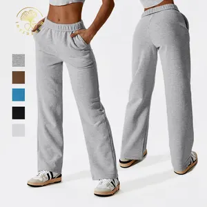 Egzersiz kıyafeti özel moda bayan gevşek spor pantolon eğitim Yoga Joggers pantolon kabartmalı Sweatpants üretici kadınlar