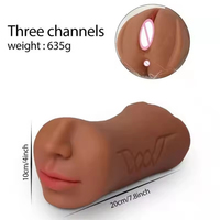 Tiefes Flugzeugbecher-Masturbationsgerät für Männer, weiches Silikon, Weizenfarbe, Oral- & Anal-3-Kanal-Sexspielzeug für Herren