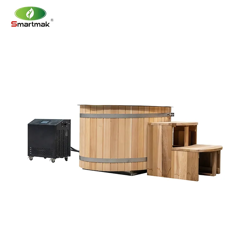 Smartmak Portable Wooden Ice Bath Tub Electric Large Ice Barrel Cold Plunge Therapy Tub Fitness Recovery