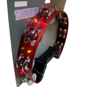 Pandereta con luces LED, doble fila de cascabeles metálicos, pandereta de mano con agarre para actuaciones en escenario, instrumento de percusión - Product Image 2