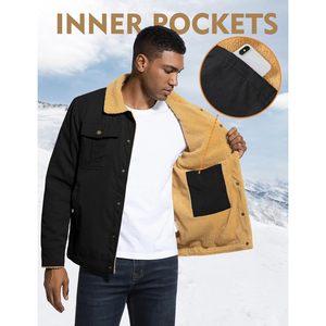 FOXA Men's Sherpa <b>Lined</b> Trucker Jacket Winter Warm Canvas Workwear <b>Coat</b> Windproof Lapel Outerwear - Product Image 5