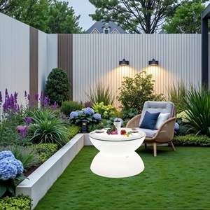LED <strong>bar</strong> Dining Table Decorative Hourglass Shaped Patio Table Portable Courtyard <strong>Outside</strong> Coffee Tables Feature with Waterproof - Product Image 5