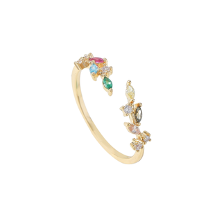 Anel Feminino Simples com Design de Folha e Micro-Incrustação de Zircônia, 100% Ajustável, em Latão, Estilo Europeu, Corte Princesa, Moda Transfronteiriça - Product Image 1