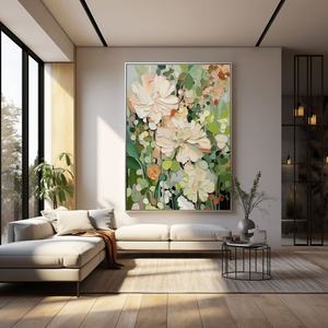 Pintura al Óleo Abstracta Minimalista con Flores, Arte en Lienzo Enmarcado Hecho a Mano para Decoración de Hogares Costeros y Hoteles - Product Image 5