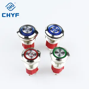 12/16/19/22mm metal push button switch waterproof power button flat circular LED light self-lock button switch 5v 12v 24v 220v