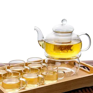 Toptan güçlü uzun borosilikat cam temizle demlik çay seti demlik tek duvar bardak cam çaydanlık setleri