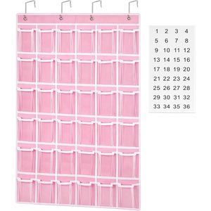 36 Pocket Hanging Organizer Pink <b>Wall</b> Door <b>Mount</b> Storage For Classroom Cell <b>Phone</b> Calculator Organizing - Product Image 1