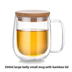 Mug à café isotherme en verre double couche résistant à la chaleur avec poignée et couvercle, logo personnalisable, adapté à l'exportation transfrontalière - Product Image 4