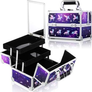 Filles grande capacité <span class=keywords><strong>licorne</strong></span> <span class=keywords><strong>maquillage</strong></span> Train cas mode pliable verrouillable cosmétique transporteur fermeture ouverte motif de bonbons boîte de <span class=keywords><strong>maquillage</strong></span> - Product Image 1