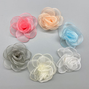Fleur en mousseline de soie 3D faite à la main, garniture en forme de rose de 6,5 cm, accessoires DIY pour cheveux, vêtements et chaussures - Product Image 1