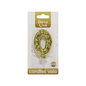 Candele d'Amore per Feste Numero 0 con Glitter Dorato 6Cm Decorazione per Compleanno - Product Image 3