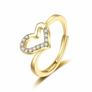 RFJEWEL 2026 Nouvelle Bague Ajustable en Plaqué Or/Argent avec Cœur et Zircon Cubique, Bijou Tendance pour Femme, Vente en Gros - Product Image 2