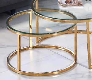 Table basse ronde moderne en acier inoxydable doré avec plateau en verre, meuble de salon, canapé de luxe, table à thé - Product Image 4