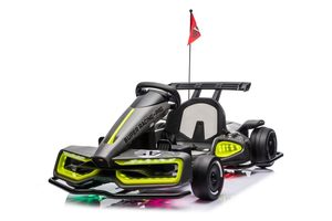 Kart électrique Super Racing <span class=keywords><strong>Pro</strong></span> pour enfants avec accents néon vert lime, carrosserie basse, aileron arrière aérodynamique, jouet alimenté par <span class=keywords><strong>batterie</strong></span> 12V - Product Image 1