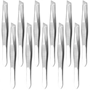 Pinzas Clásicas para Cejas, Antideslizantes, de Acero Inoxidable con Rayas, Punta Inclinada, Herramienta Auxiliar para Pestañas Postizas, Clip para Cejas y Barba - Product Image 2