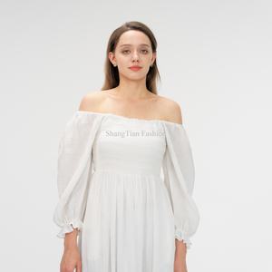 Robe de plage longue et fluide pour femme, style OEM de luxe, modeste, à épaules dénudées et taille volantée - Product Image 4