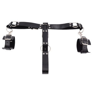 Men's Sexy Underwear Black <b>Leather</b> Bondage <b>Harness</b> With Wrist Cuffs For Passionate Domination Role Play Toys - Product Image 3