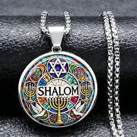 Collier pendentif Shalom en acier inoxydable pour hommes et femmes, étoile juive ronde en argent, Menorah, colombe, bijoux religieux