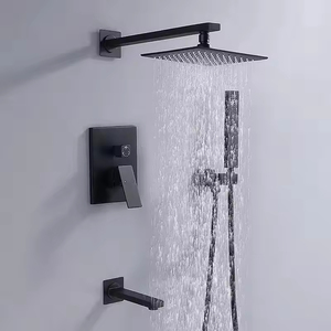 Système de robinetterie mural complet HLK en laiton avec douchette pluie encastrée et robinet de bain chaud, avec cartouche céramique - Product Image 2