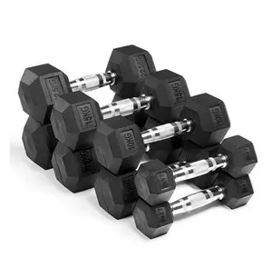 Ağırlıklar sabit kauçuk kaplı ucuz 50Kg Hex altıgen dambıl 5Kg Kg Lbs Set 50Kg krom spor kauçuk Hex Dumbbells