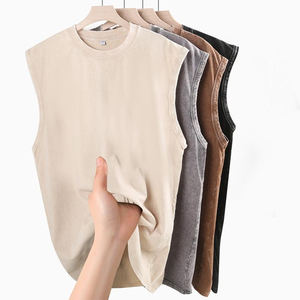 Camiseta Deportiva Extra Grande de Algodón Grueso, Camiseta sin Mangas para Gimnasio, Camiseta Corta, Camiseta con Lavado Ácido, Camiseta con Logotipo Personalizado, Camiseta Holgada - Product Image 2