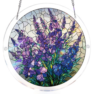 Atrapasueños de acrílico con diseño floral morado, colgante de cristal para ventana, decoración artística para pared del hogar, regalo festivo - Product Image 3