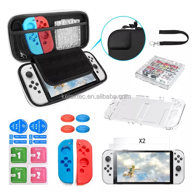 12in1 Portable Travel Case for Switch OLED Controller Storage Bag With Screen Protector Thumb Grip for Switch OLED Crystal Shell
