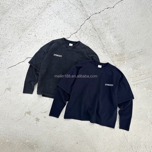 Custom Long Sleeve t <b>Shirt</b> Oversized Loose Casual Long Sleeved <b>Shirt</b> for Men <b>Patchwork</b> Waffle Knit Long Sleeve t <b>Shirt</b> - Product Image 1