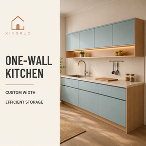 Mobili da <span class=keywords><strong>Cucina</strong></span> Lineari XINGRUO Blu <span class=keywords><strong>Lago</strong></span> con Dettagli in Rovere Sbiancato, Arredamento Moderno Personalizzato per Cucine di Appartamenti e Ville - Product Image 5