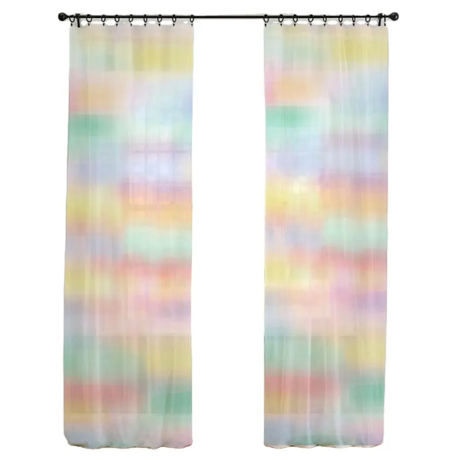 Rainbow Sheer Curtains Linen Semi Sheer Curtains Grommet Gradient Window Curtain Panels for Bedroom Living Room