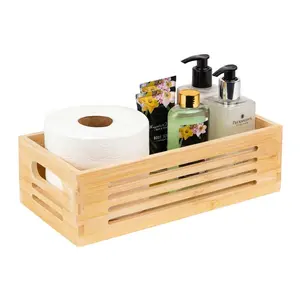 Caja de decoración de bambú para baño, caja de inodoro tallada, organizador de almacenamiento de inodoro de granja