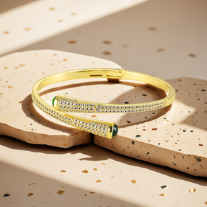 Luxury Gold Plated Bangles with Green Gemstone Full Rhinestone Inlay Twist Design Elegant Party Jewelry Women <strong>Fashion</strong> <strong>Accessory</strong> - Product Image 5