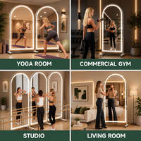 Miroir LED pleine longueur arqué avec lumière réglable à 3 couleurs, interrupteur tactile, verre trempé HD pour salle de yoga