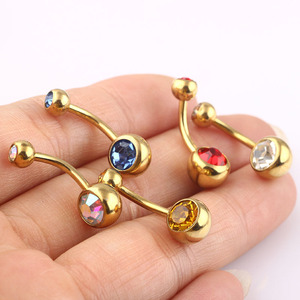 Anelli del Tasto di pancia Rotonda Cubic Zirconia Ombelico Barbell Del Corpo Della Vite Prigioniera Piercing Commerci All'ingrosso In acciaio <span class=keywords><strong>inox</strong></span> 14g Oro Ombelico Banana Delle Donne - Product Image 6
