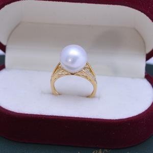 Bague en perle d'eau douce ronde blanche de 11-12 mm pour femmes, argent S925, lumière intense, défauts discrets, design ouvert réglable, tendance - Product Image 2