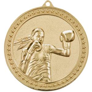 <span class=keywords><strong>Médaille</strong></span> de boxe pour femmes en plaqué <span class=keywords><strong>or</strong></span> Noble avec bordure en étoile gravée Design de boxeur féminin <span class=keywords><strong>Médaille</strong></span> de récompense sportive de haute qualité - Product Image 1
