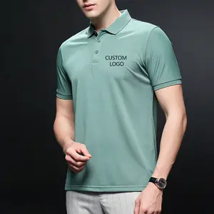 Ucuz toptan erkekler's 195Gsm buz ipek kumaş düz renk kısa kollu boy Golf Polo