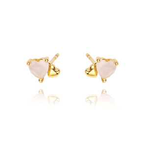 2026 Summer Cute <b>Small</b> Pink Cubic Zirconia 18K Gold Plated Heart <b>Stud</b> Earrings for Women - Product Image 2