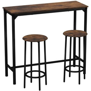 Industrial style rustic brown high-leg <b>bar</b> <b>table</b> and chair set, suitable for small apartments, kitchens, and home use. - Product Image 3
